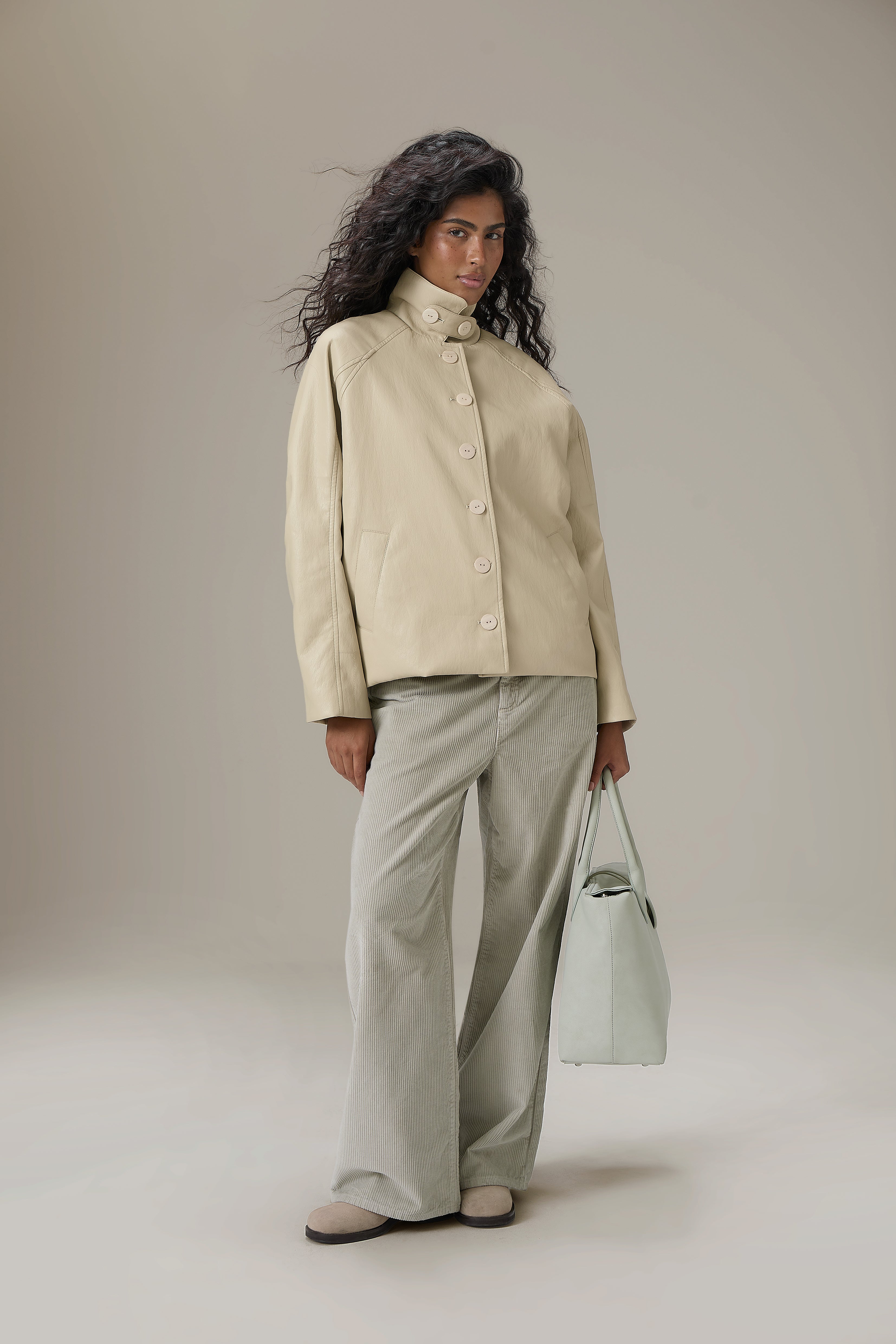 Hollies Classic Faux Leather Jacket in Sand